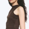 Sleeveless Gathered Jersey Top – Dark Brown