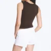 Sleeveless Gathered Jersey Top – Dark Brown