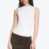 Sleeveless Gathered Jersey Top – White