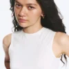 Sleeveless Gathered Jersey Top – White