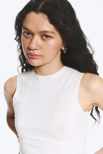 Sleeveless Gathered Jersey Top – White