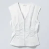 Sleeveless Gathered Poplin Top – Striped White
