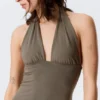 Sleeveless Halter Mini Dress – Dark Mole