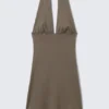 Sleeveless Halter Mini Dress – Dark Mole