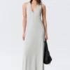 Sleeveless Halterneck Maxi Dress – Light Beige