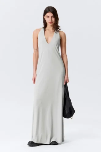Sleeveless Halterneck Maxi Dress – Light Beige
