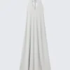 Sleeveless Halterneck Maxi Dress – Light Beige