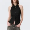 Sleeveless Halterneck Shirt Top – Black