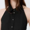 Sleeveless Halterneck Shirt Top – Black