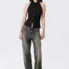 Sleeveless Halterneck Shirt Top – Black