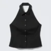 Sleeveless Halterneck Shirt Top – Black