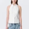Sleeveless Halterneck Shirt Top – White