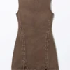 Sleeveless Lace-Up Mini Dress – Washed Dark Brown