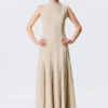 Sleeveless Linen-Blend Panelled Maxi Dress – Light Beige