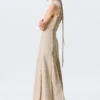 Sleeveless Linen-Blend Panelled Maxi Dress – Light Beige