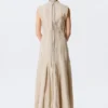 Sleeveless Linen-Blend Panelled Maxi Dress – Light Beige