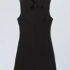 Sleeveless Mini Suiting Zip Dress – Black
