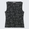 Sleeveless Printed Mesh Top – Black Polka Dot Spray
