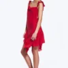 Sleeveless Square-Neck Mini Dress – Bright Red