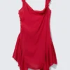 Sleeveless Square-Neck Mini Dress – Bright Red