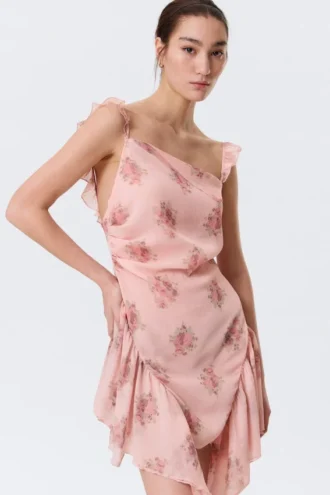 Sleeveless Square-Neck Mini Dress – Pink – Floral