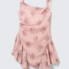 Sleeveless Square-Neck Mini Dress – Pink – Floral