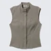 Sleeveless Structured Twill Top – Grey