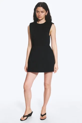 Sleeveless Twill Mini Dress – Black