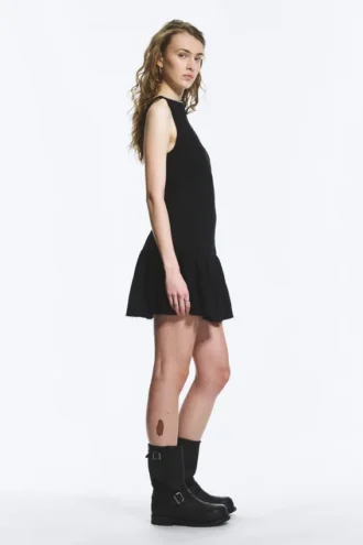 Sleeveless Twill Mini Dress – Black