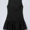 Sleeveless Twill Mini Dress – Black