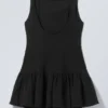 Sleeveless Twill Mini Dress – Black