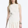 Sleeveless Twill Mini Dress – White