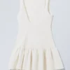 Sleeveless Twill Mini Dress – White