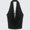 Sleeveless Waterfall Top – Black