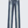 Sleezie Low Waist Skinny Straight Jeans – Blue Spray