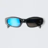 Slide Curved Frame Unisex Sunglasses – Dark Grey – Blue Lenses