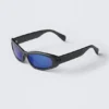 Slide Curved Frame Unisex Sunglasses – Dark Grey – Blue Lenses