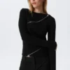Slim Asymmetric Zip Knit Sweater – Black
