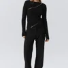 Slim Asymmetric Zip Knit Sweater – Black