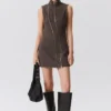 Slim Curvy Zip Mini Dress – Dark Grey