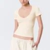Slim Deep V-Neck T-Shirt – Cream