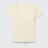 Slim Deep V-Neck T-Shirt – Cream