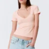 Slim Deep V-Neck T-Shirt – Dusty Pink