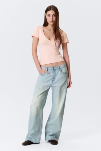 Slim Deep V-Neck T-Shirt – Dusty Pink