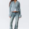 Slim Faux Fur Trim Zip Cardigan – Light Dusty Blue