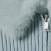 Slim Faux Fur Trim Zip Cardigan – Light Dusty Blue