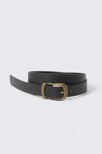 Slim Faux Leather Belt – Black – Brass Buckle
