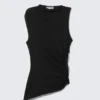 Slim Fit Draped Lyocell Top – Black