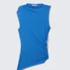 Slim Fit Draped Lyocell Top – Blue