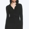 Slim Fit Gathered Long-Sleeve Dress – Black